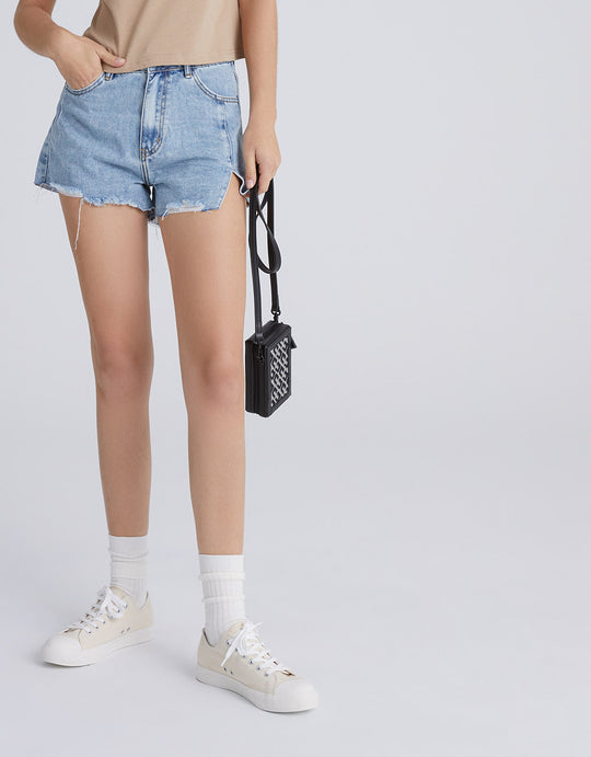 스플릿 헴 로우 헴 데님 쇼츠