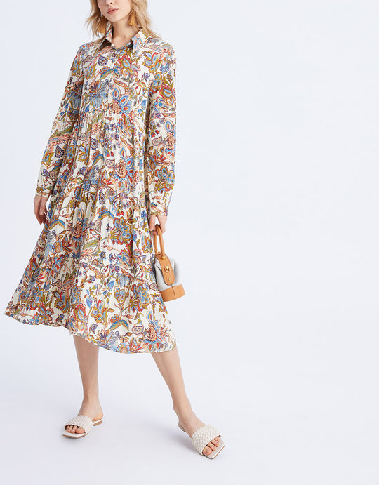 플로럴 프린트 하프 버튼 셔츠 드레스