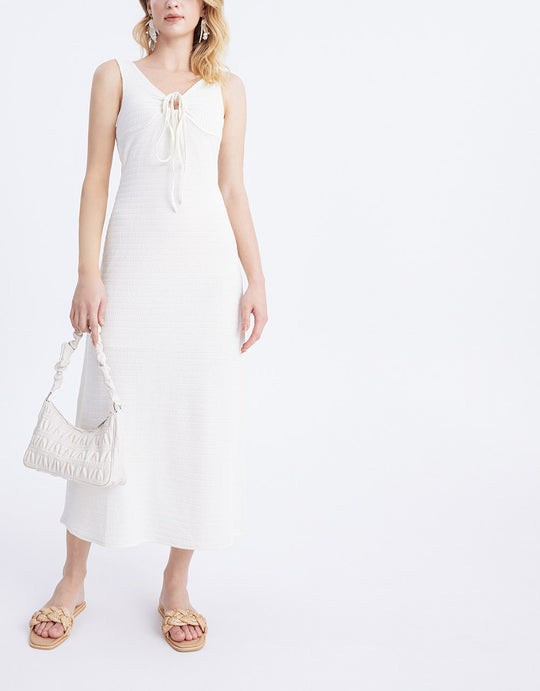 슬리브리스 V넥 A라인 드레스