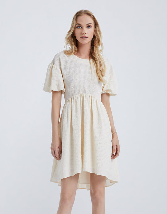 퍼프 소매 크루넥 스케이터 드레스