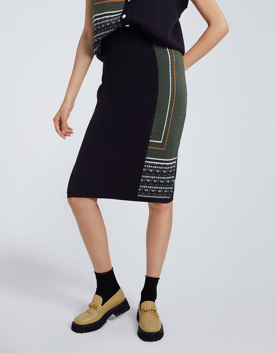 스트레이트 미디 니트 스커트