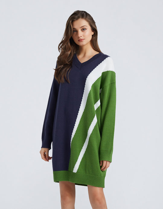 컬러믹스 V넥 니트 드레스