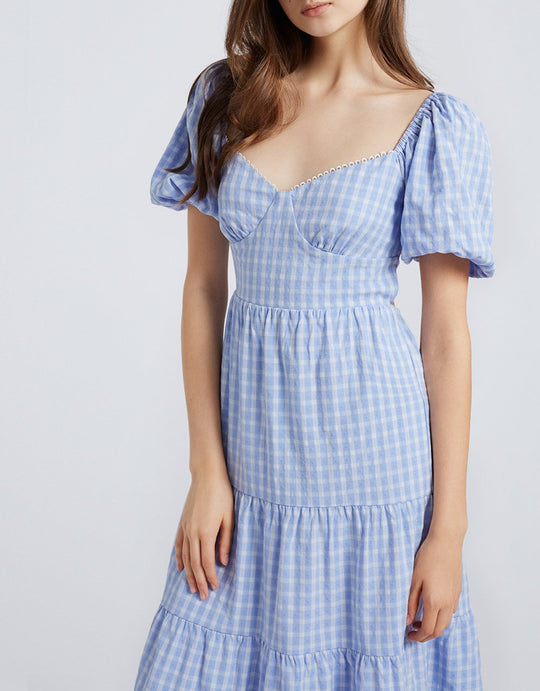 퍼프 소매 스퀘어 카라 스케이터 드레스