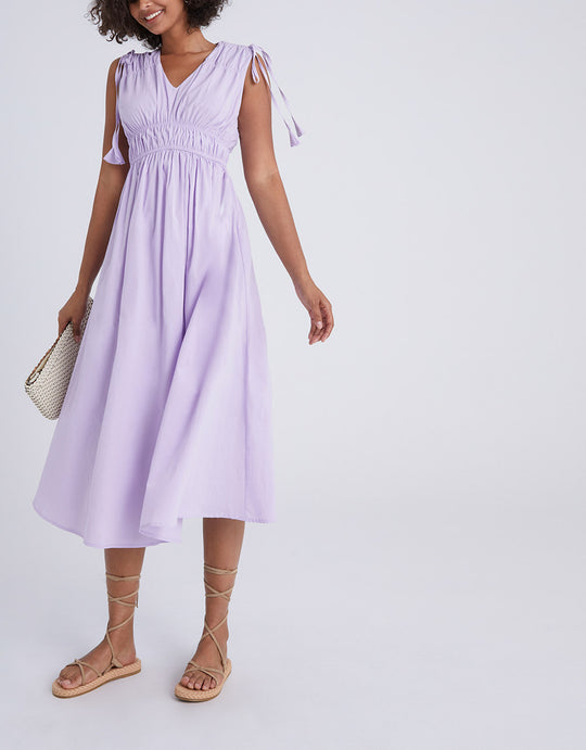 매듭 디테일 프론트 플런지 민소매 드레스