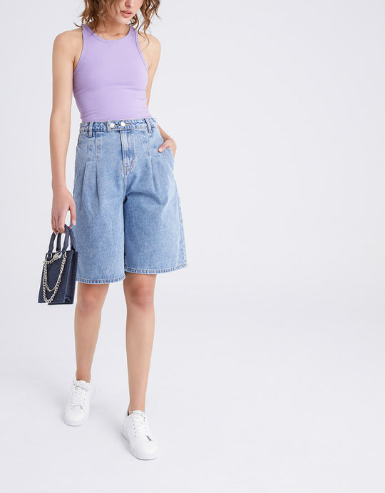 플리츠 데님 반바지