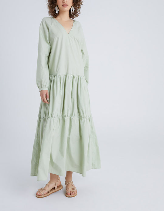 플레인 브이넥 롱 드레스