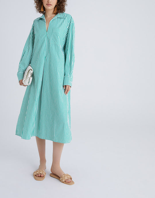 스트라이프 옆 트임 셔츠 드레스