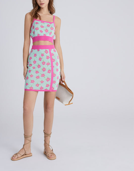 플로럴 자카드 콘트라스트 트리밍 니트 캐미 탑