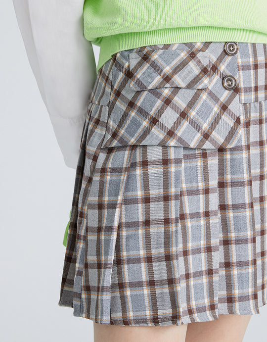 체크무늬 플리츠 A라인 스커트