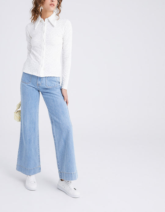 질감 버튼 업 핏 블라우스