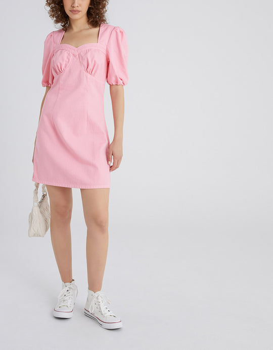 퍼프 슬리브 데님 드레스