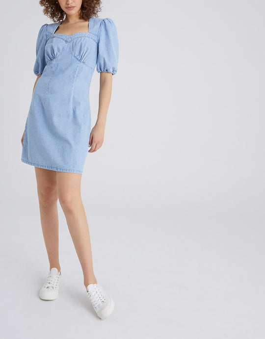 퍼프 슬리브 데님 드레스