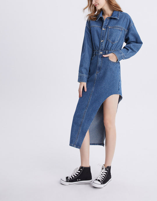 언발란스 데님 드레스