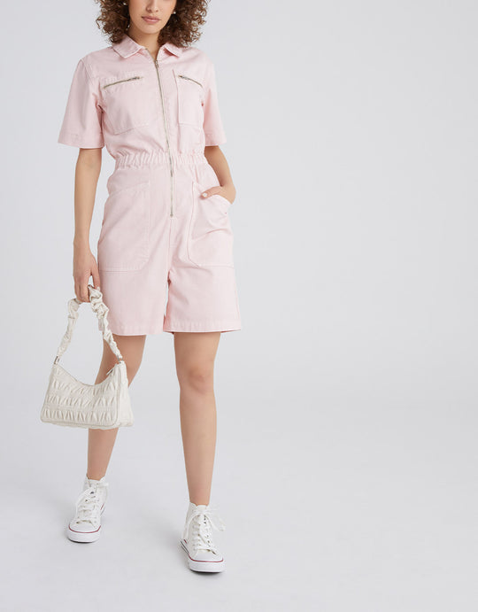 지퍼 프런트 데님 롬퍼스