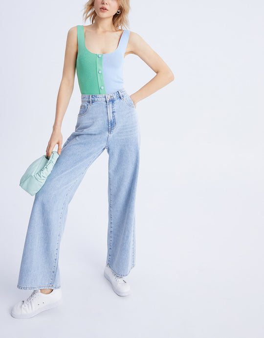 컬러블록 투톤 버튼업 니트 조끼