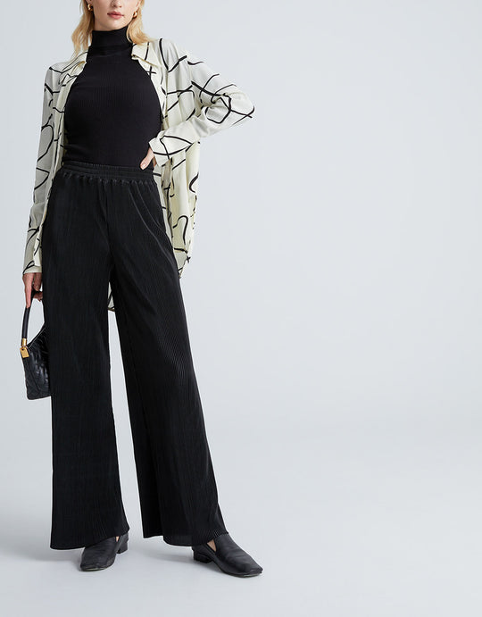 엘라스틱 웨이스트 와이드 레그 팬츠