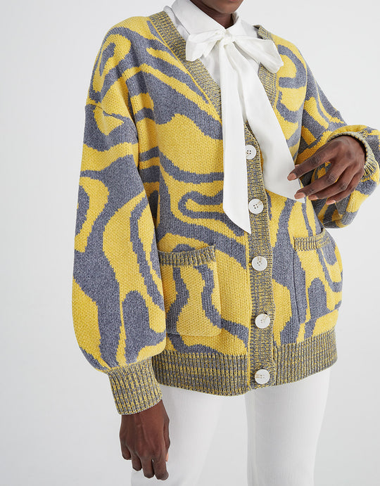 추상 패턴 V넥 버튼업 가디건