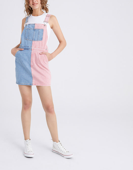 컬러블록 투톤 오버롤 데님 드레스