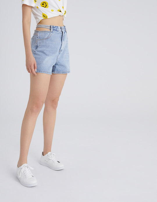 컷아웃 데님 반바지