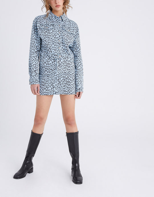 레오파드 패턴 데님 자켓