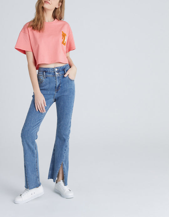 타이거 자수 크루넥 티셔츠