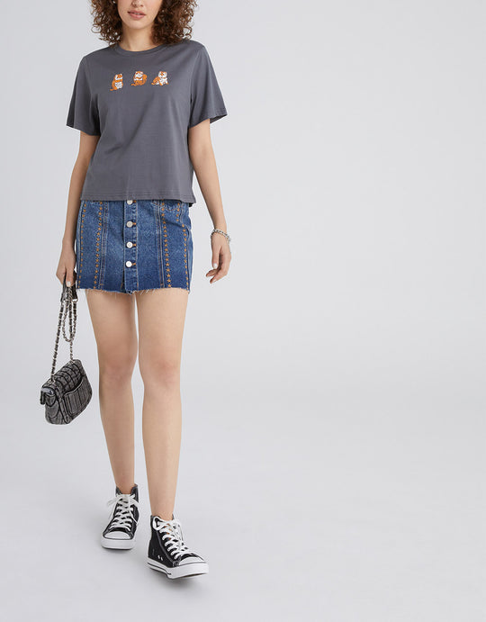 타이거 디테일 크루넥 티셔츠