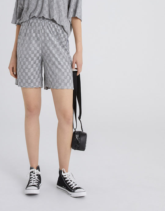 체크무늬 엘라스틱 웨이스트 쇼츠