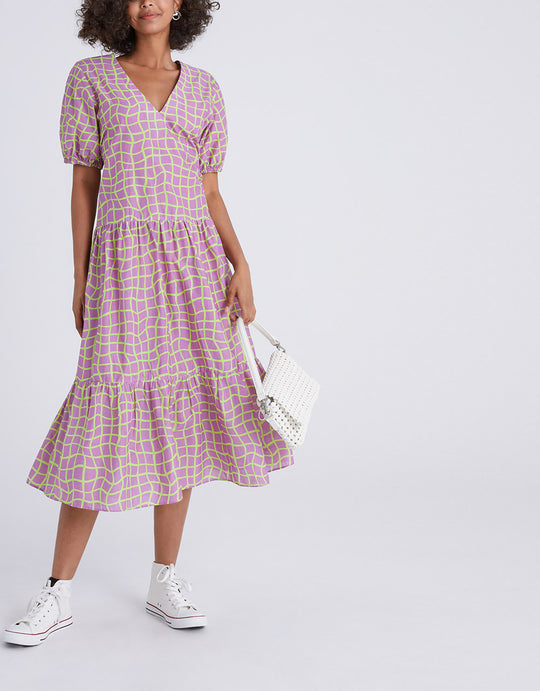 체크무늬 티어드 A라인 드레스