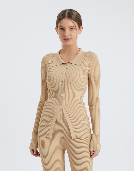 라펠 버튼업 니트 가디건