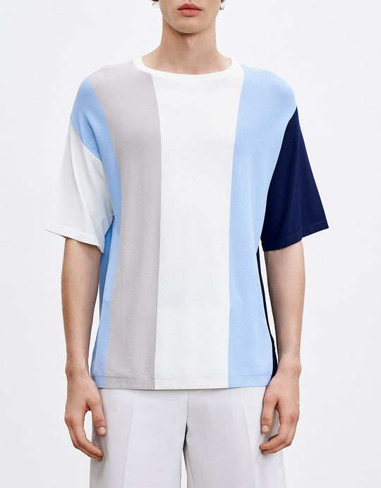 컬러 블록 니트 티셔츠