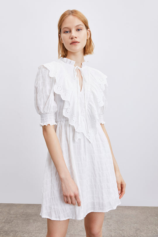 퍼프 소매 V넥 스케이터 드레스