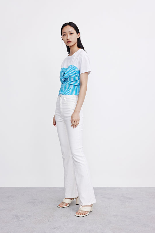 오프 숄더 크루 넥 블라우스