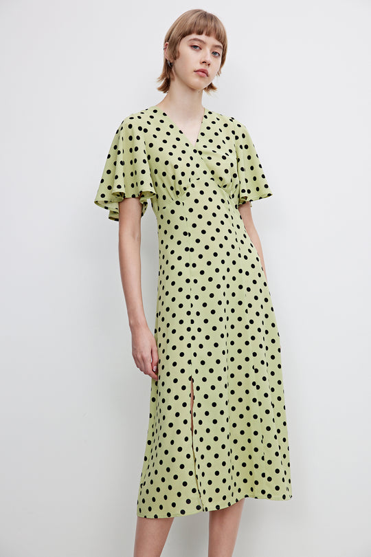 소매 프릴 V넥 A-Line 드레스