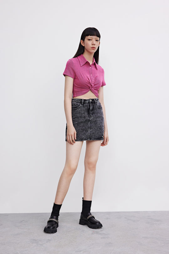 숏 스트레이트 데님 스커트