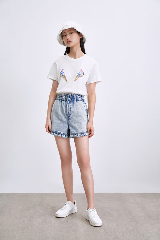 오프 숄더 크루 넥 루즈핏 티셔츠