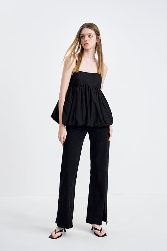 러플 슬리브리스 블라우스