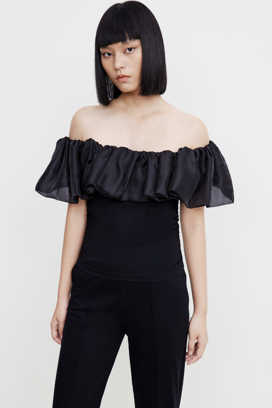 슬리브리스 오프 숄더 스키니 티셔츠