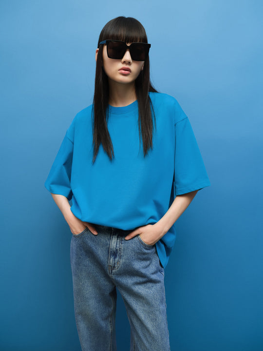 오프 숄더 크루넥 루즈핏 티셔츠