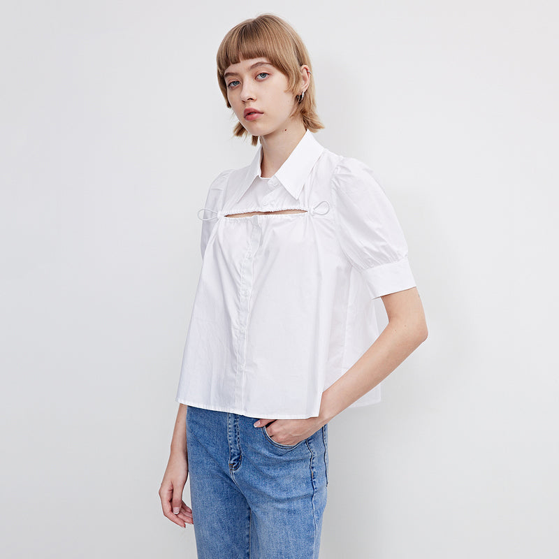 퍼프 소매 셔츠 카라 셔츠