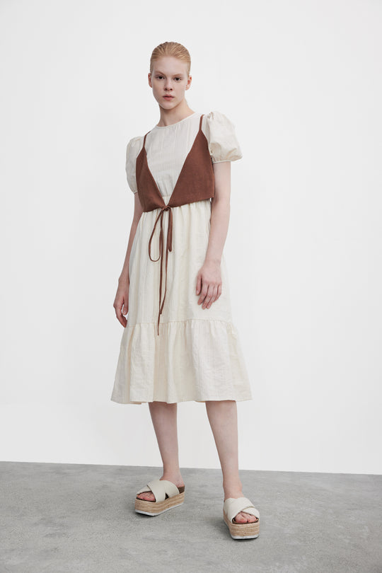 퍼프 소매 크루넥 니트 드레스