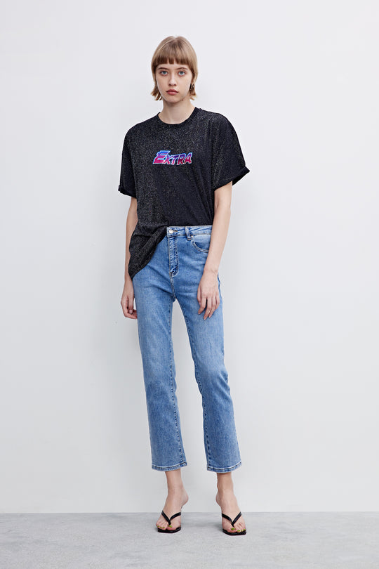 오프 숄더 크루넥 레귤러 티셔츠