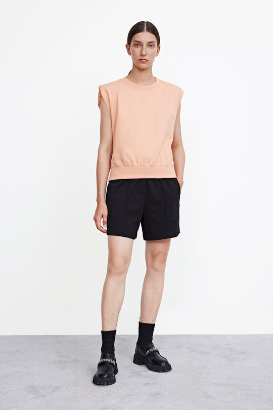 슬리브리스 크루 넥 데님 티셔츠