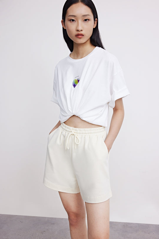 오프 숄더 크루 넥 레귤러 티셔츠