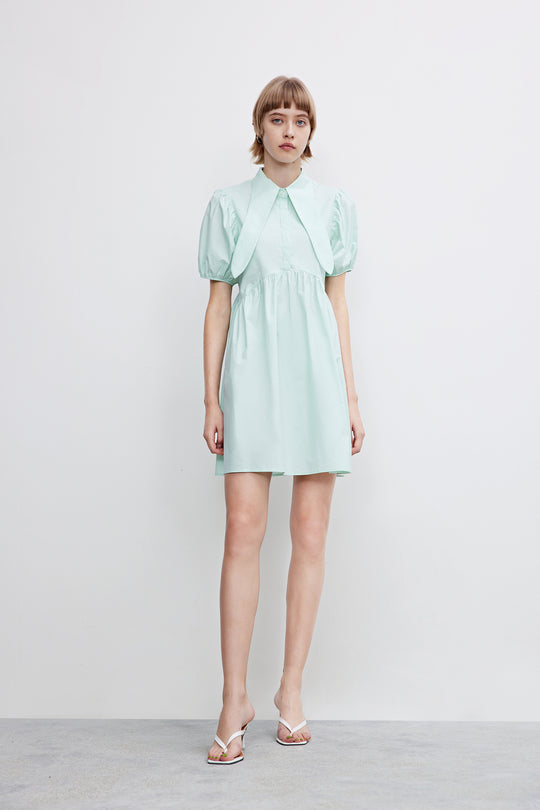 퍼프 소매 라펠 A-Line 드레스