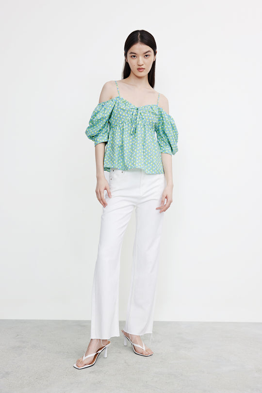 퍼프 소매 오프 숄더 블라우스