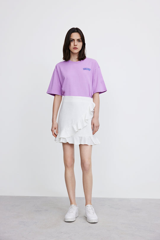 오프 숄더 크루 넥 레귤러 티셔츠