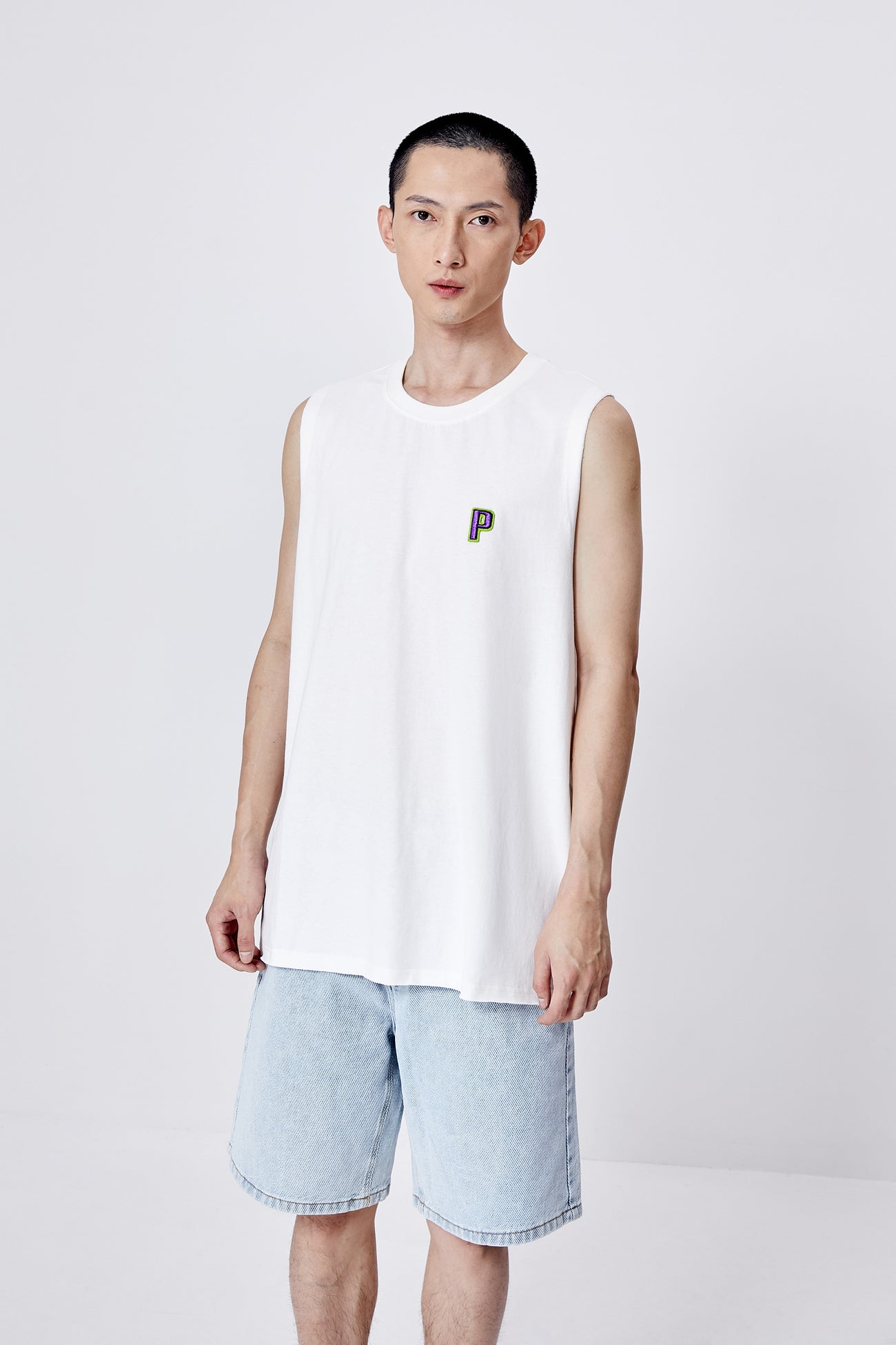 골지 크루 넥 카라 루즈핏 탱크탑