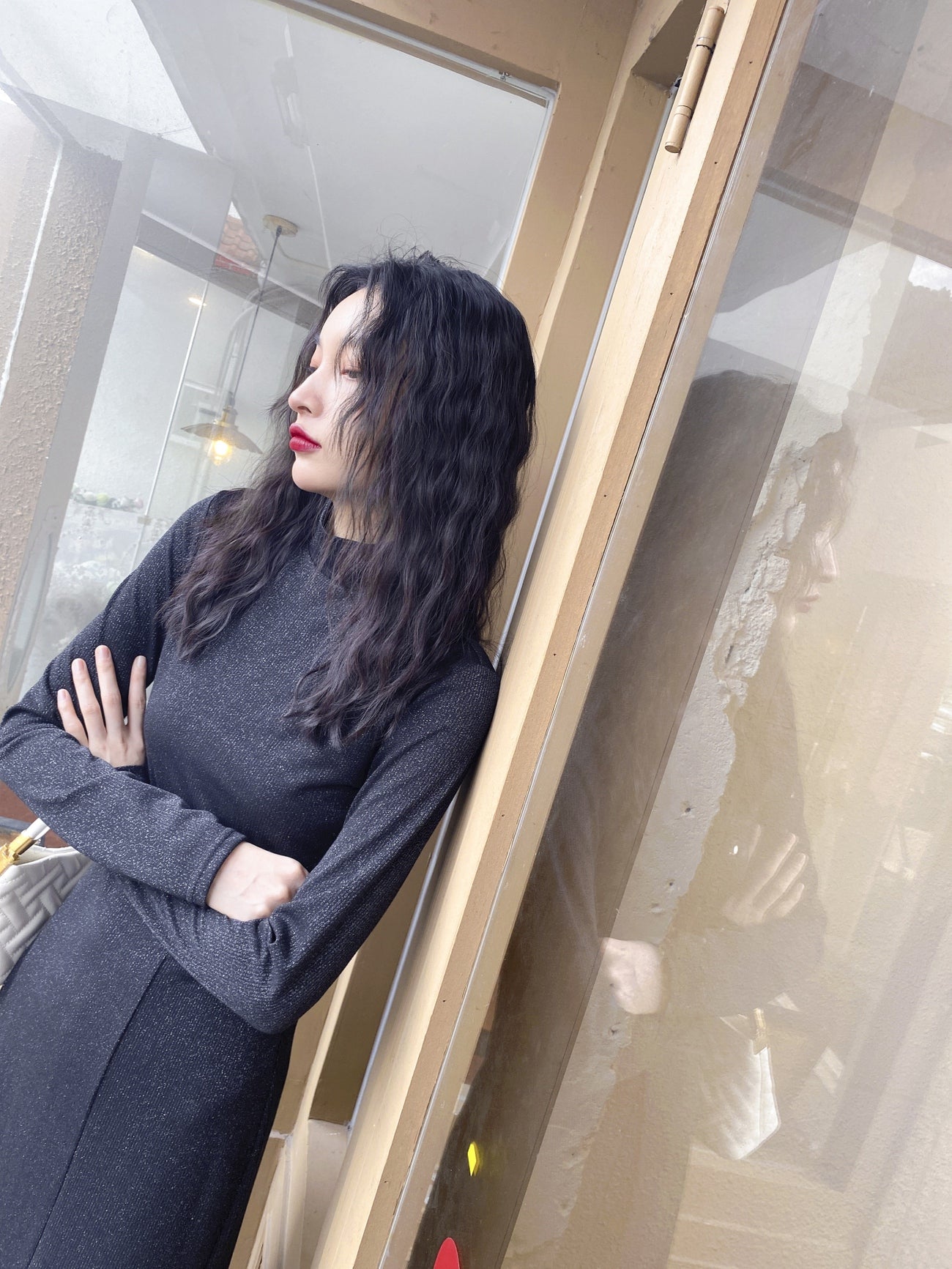터틀넥 미디 드레스