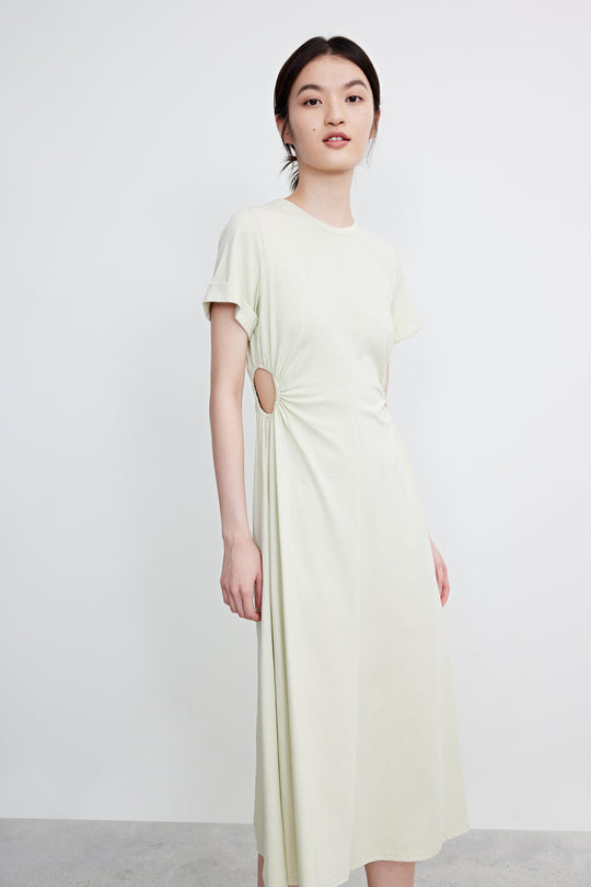 퍼프 소매 스퀘어 카라 A-Line 드레스