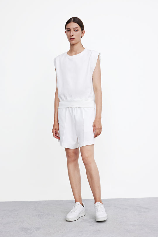 슬리브리스 크루 넥 데님 티셔츠